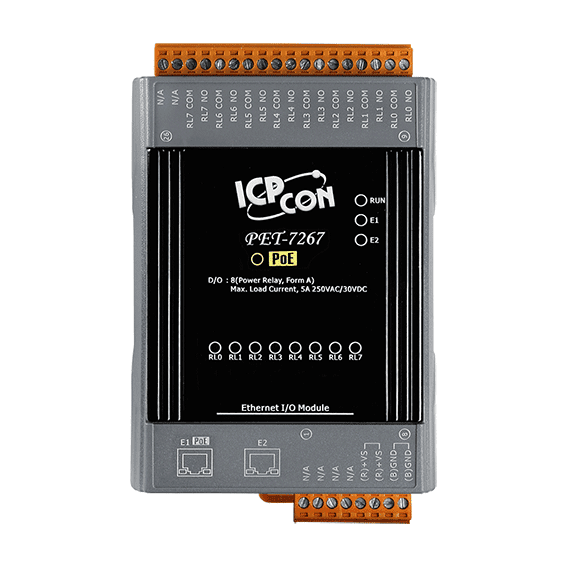 PET-7267 PoE Ethernet I/O Module, 8-ch Form A Power Relay Output