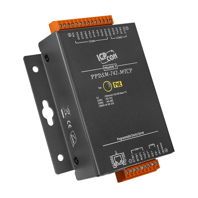 PPDSM-742-MTCP Programmable Device Server, 3x RS-232 + 1x RS-485, PoE