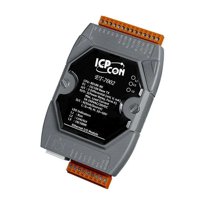 ET-7002 Ethernet I/O Module, 3-ch AI, 6-ch DI, 3-ch Power Relay