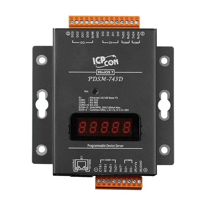 PDSM-743D Serial-to-Ethernet Device Server, 3x RS-232 + 1x RS-485, 4 DI/4 DO