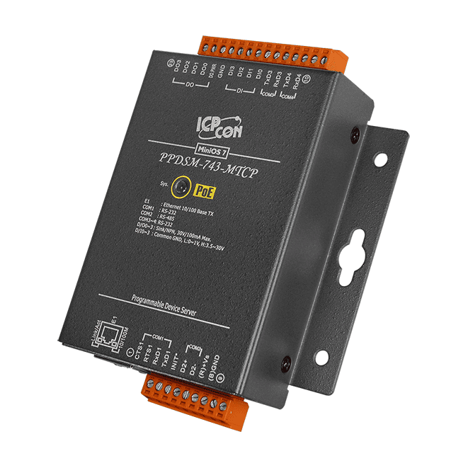PPDSM-743-MTCP PoE Device Server, 3x RS-232 and 1x RS-485, Modbus TCP Gateway