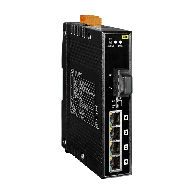 NS-205PFC PoE Ethernet Switch, 4-port PSE + 1 Multi-mode SC Fibre Port