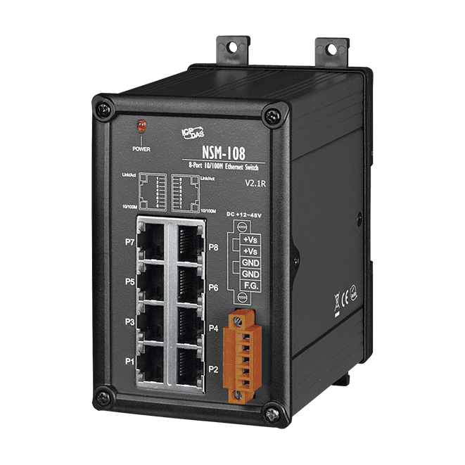 NSM-108 Unmanaged 8-Port Industrial Ethernet Switch, 10/100Base-TX