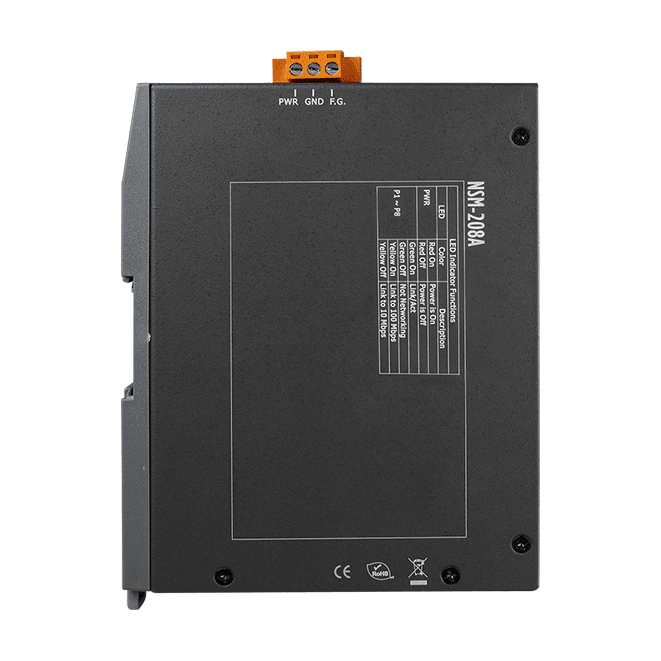 NSM-208A Unmanaged 8-Port Industrial 10/100 Mbps Ethernet Switch, Metal Case