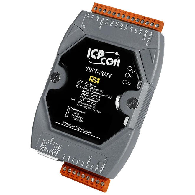 PET-7044 PoE I/O Module, 8-ch Wet Contact DI and 8-ch Sink DO