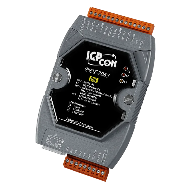 PET-7065 PoE Ethernet I/O Module, 6-ch DI and 6-ch PhotoMOS Relay