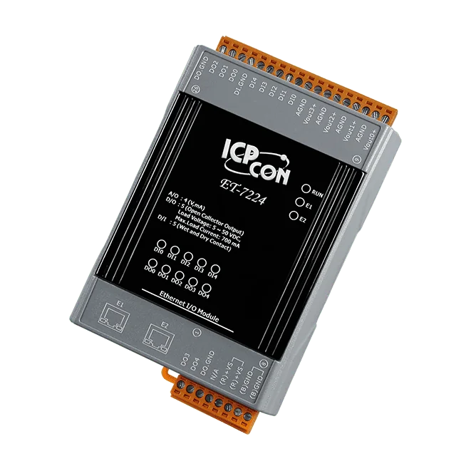ET-7224 Ethernet I/O Module, 4-ch AO, 5-ch DI, 5-ch DO with 2-port Switch