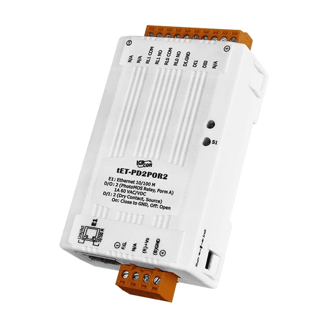 tET-PD2POR2 Tiny Ethernet I/O Module, 2-ch DI and 2-ch PhotoMOS Relay
