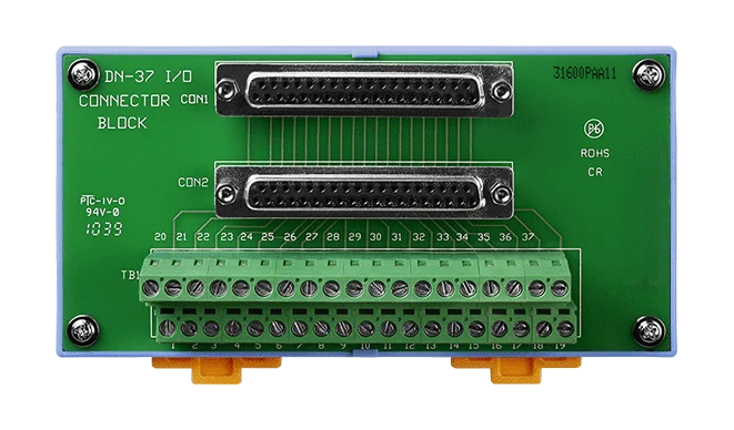 DN-37 DB37 to Screw Terminal Board, 5.08 mm Pitch, DIN-Rail
