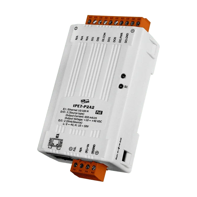 tPET-P2A2 Tiny PoE Ethernet I/O Module, 2-ch DI / 2-ch DO