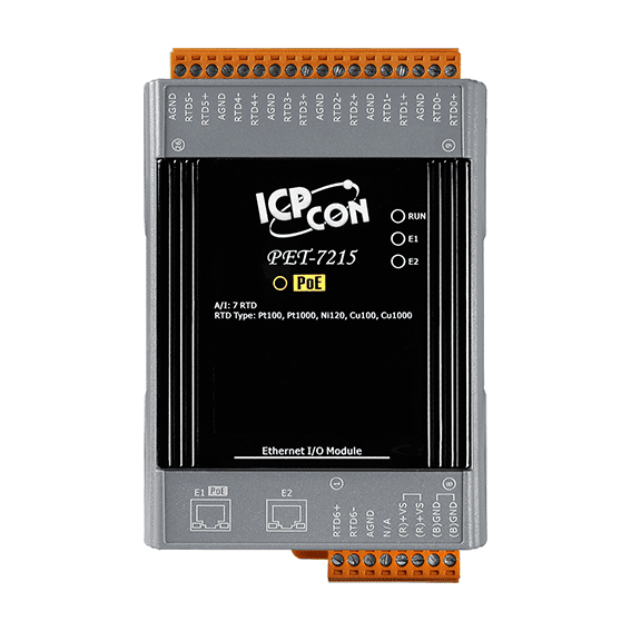 PET-7215 PoE Ethernet I/O Module with 2-port Switch, 7-ch RTD Input