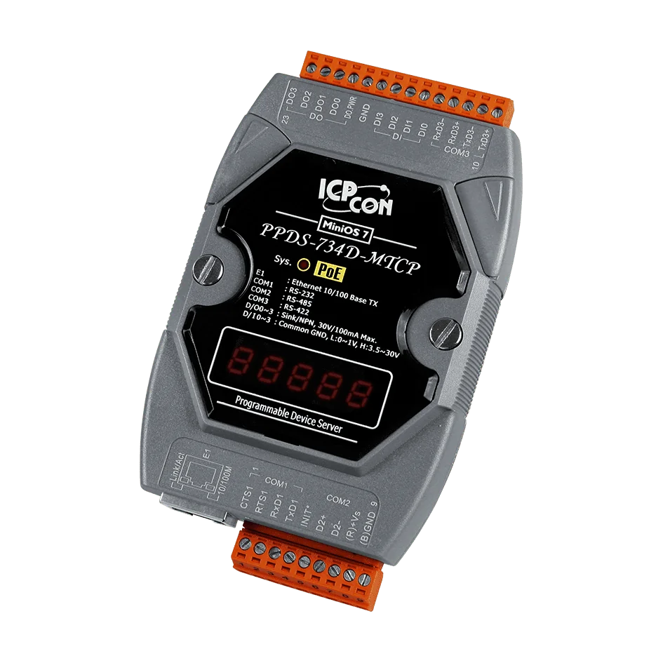 PPDS-734D-MTCP Serial-to-Ethernet Device Server, Modbus TCP Gateway, PoE