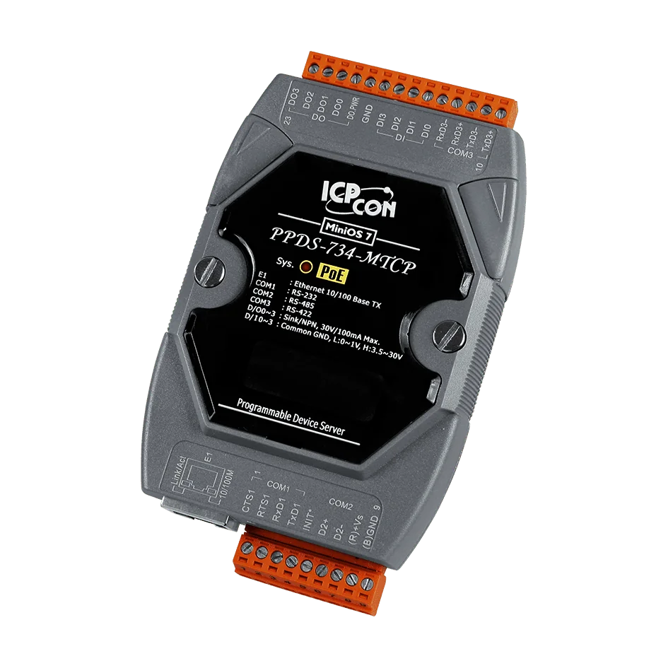 PPDS-734-MTCP Serial-to-Ethernet Device Server, PoE, Modbus TCP Gateway