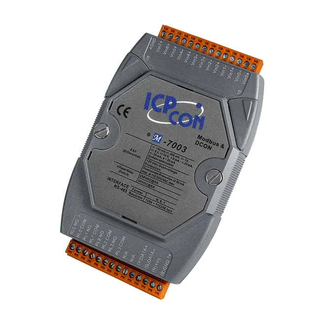 M-7003-G 8-ch Analog Input and 4-ch Relay Output Module, Modbus RTU/DCON