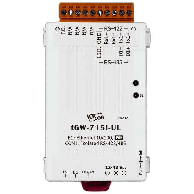 tGW-715i-UL Modbus TCP to RTU/ASCII Gateway, PoE, Isolated RS-422/485