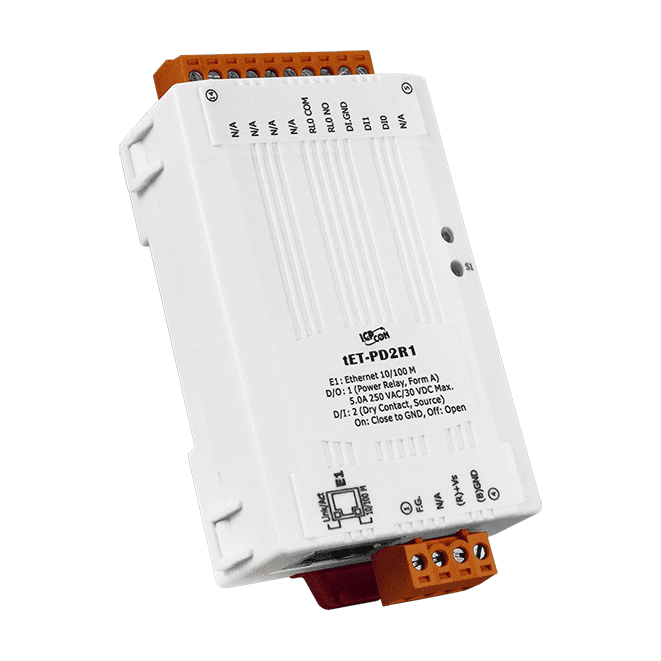tET-PD2R1 Tiny Ethernet I/O Module, 2-ch DI (Dry) and 1-ch Power Relay