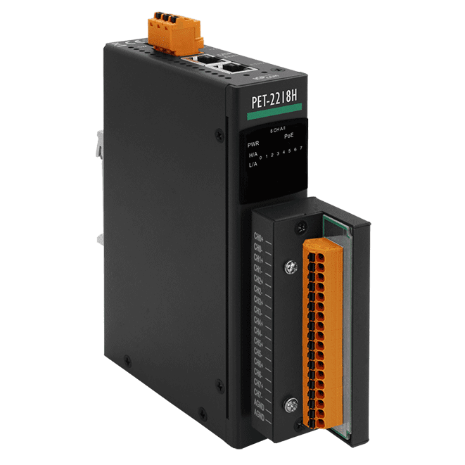 PET-2218H/S1 PoE I/O Module with 2-port Ethernet Switch, 8-ch High Speed Thermocouple Input, 100 S/s