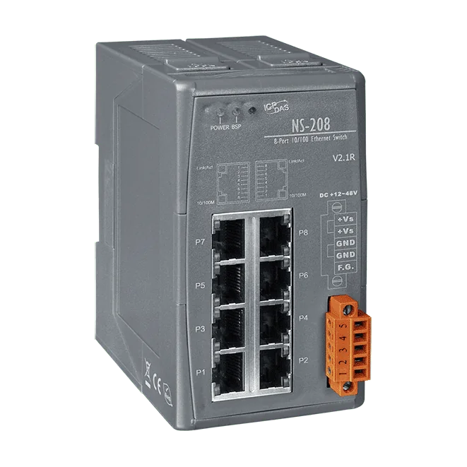 NS-208 Unmanaged 8-Port Industrial Ethernet Switch, 10/100Base-TX