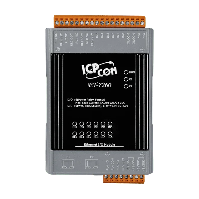 ET-7260 Ethernet I/O Module with 6-ch DI and 6-ch Power Relay