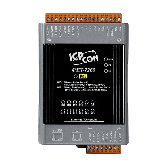 PET-7260 PoE Ethernet I/O Module, 6-ch DI and 6-ch Power Relay