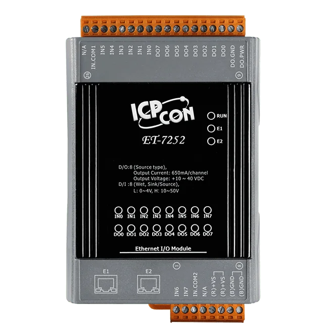 ET-7252 Ethernet I/O Module with 2-port Switch, 8-ch DI and 8-ch DO