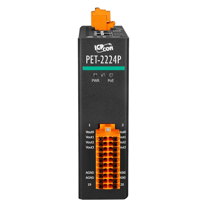 PET-2224P PoE Ethernet I/O Module, 4-ch 16-bit Analog Output
