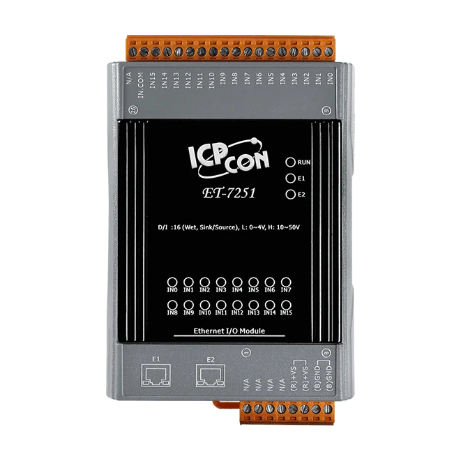 ET-7251 Ethernet I/O Module, 16-ch Wet Contact DI with 2-port Switch