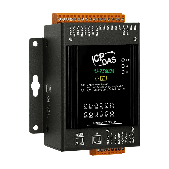 U-7560M OPC UA I/O Module, 6-ch DI, 6-ch Relay and 2-port Ethernet Switch