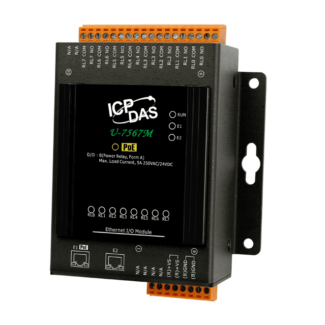 U-7567M OPC UA I/O Module, 8-ch Power Relay with 2-port PoE Ethernet Switch