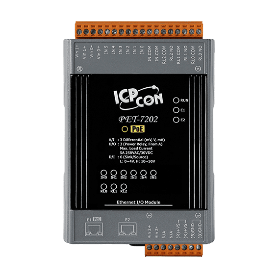 PET-7202 PoE I/O Module, 3-ch AI, 6-ch DI, 3-ch Power Relay