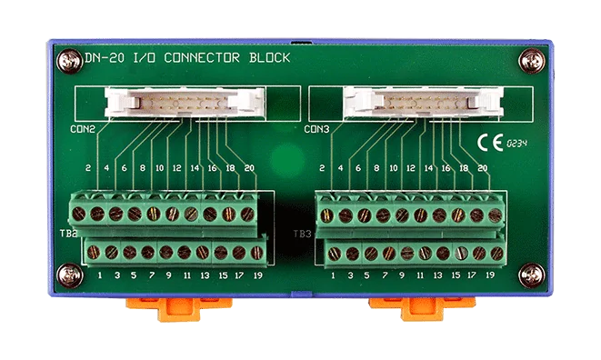 DN-20 20-pin Header to Screw Terminal Board, 5.08 mm Pitch, DIN-rail