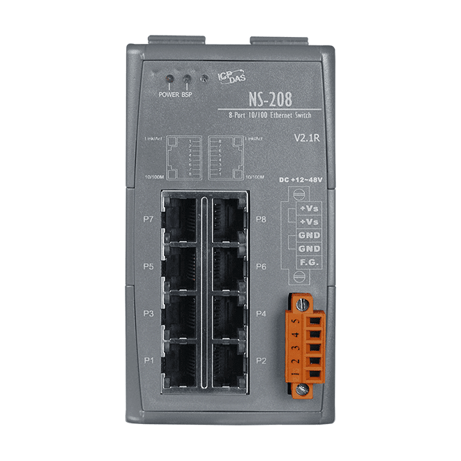 NS-208 Unmanaged 8-Port Industrial Ethernet Switch, 10/100Base-TX