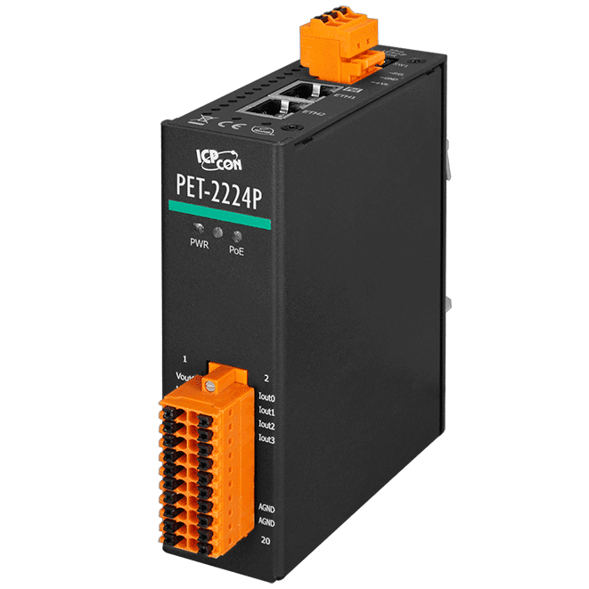 PET-2224P PoE Ethernet I/O Module, 4-ch 16-bit Analog Output