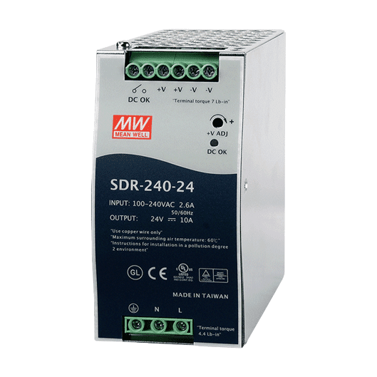 SDR-240-24 Power Supply, 88~264 VAC to 24 VDC/10 A, 240 W DIN-rail