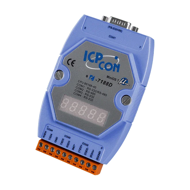 I-7188D/512 Serial PAC with 80188-40 CPU, MiniOS7, 256KB SRAM and 7-Segment LED Display (Blue Cover)