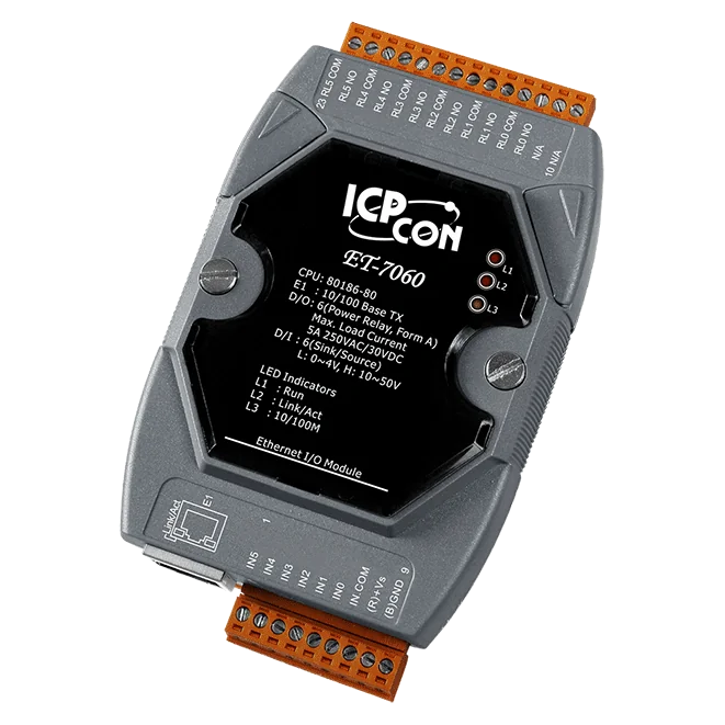 ET-7060 Ethernet I/O Module, 6-ch DI and 6-ch Power Relay