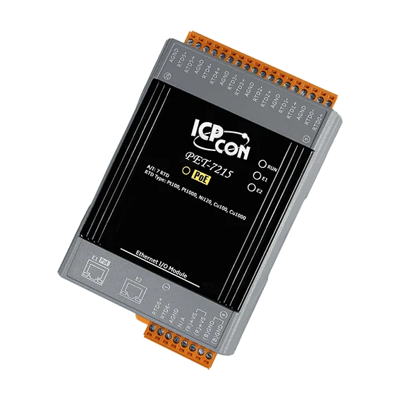PET-7215 PoE Ethernet I/O Module with 2-port Switch, 7-ch RTD Input