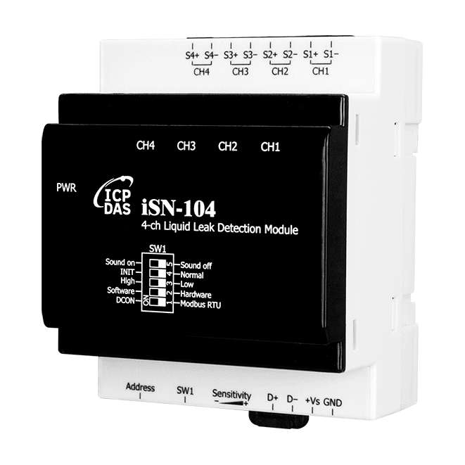 iSN-104 Liquid Leak Detection Module, 4-ch with Modbus RTU and DCON