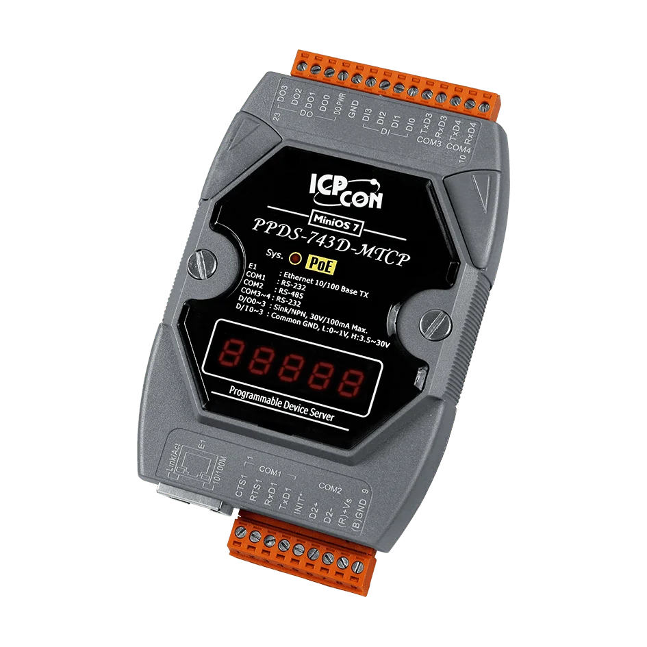PPDS-743D-MTCP Serial-to-Ethernet Device Server, 3x RS-232, 1x RS-485, PoE