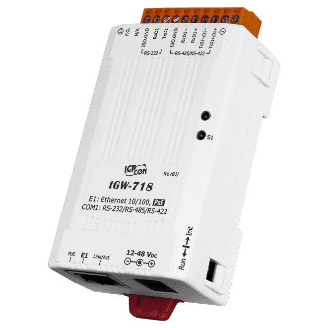 tGW-718 Modbus TCP to RTU/ASCII Gateway with PoE, 1x RS-232/422/485