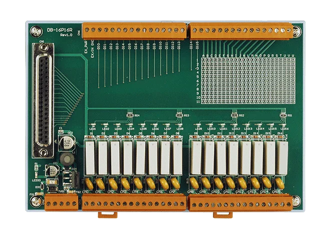 DB-16P16R/DIN DAQ Daughter Board, 16-ch Isolated Input & 16-ch Relay Output