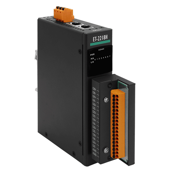 ET-2218H/S1 Ethernet I/O Module with 2-port Ethernet Switch, 8-ch High Speed Thermocouple Input, 100 S/s