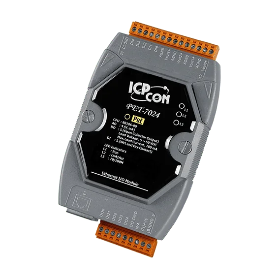 PET-7024 PoE I/O Module, 4-ch Analog Output, 5-ch DI, 5-ch DO