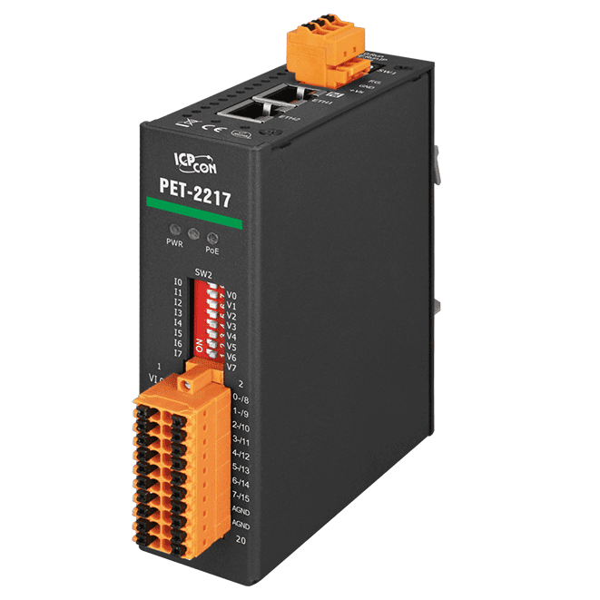 PET-2217 PoE Ethernet I/O Module, 8/16-ch Analog Input