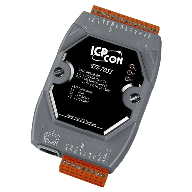 ET-7051 Ethernet I/O Module, 16-ch Wet Contact DI with Counter