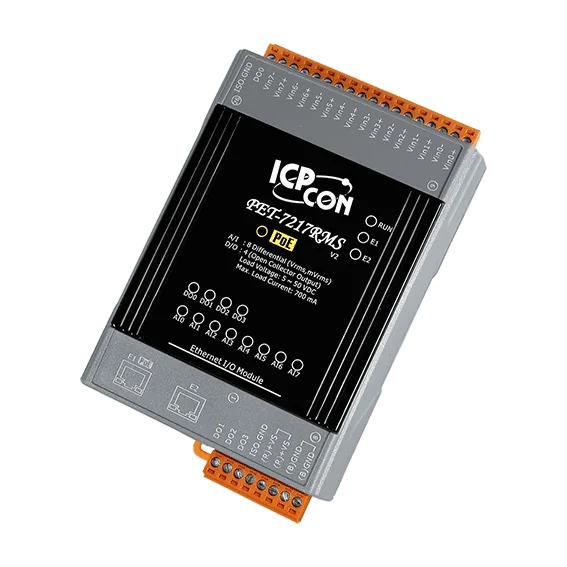 PET-7217RMS PoE Ethernet I/O Module, 8-ch True RMS AI, 4-ch DO