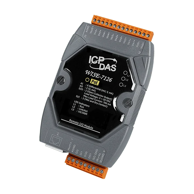 WISE-7126 PoE Intelligent I/O Module, 6-ch AI, 2-ch AO, 2-ch DI/DO