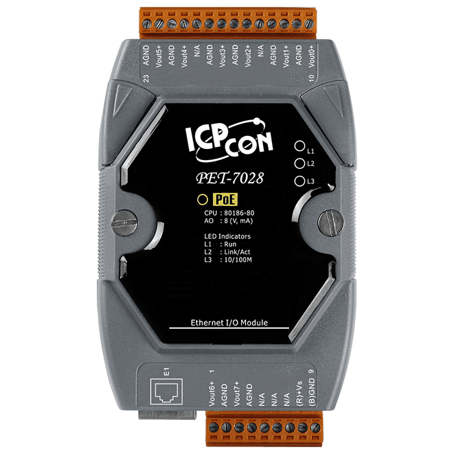 PET-7028 PoE Ethernet I/O Module, 8-ch Analog Output