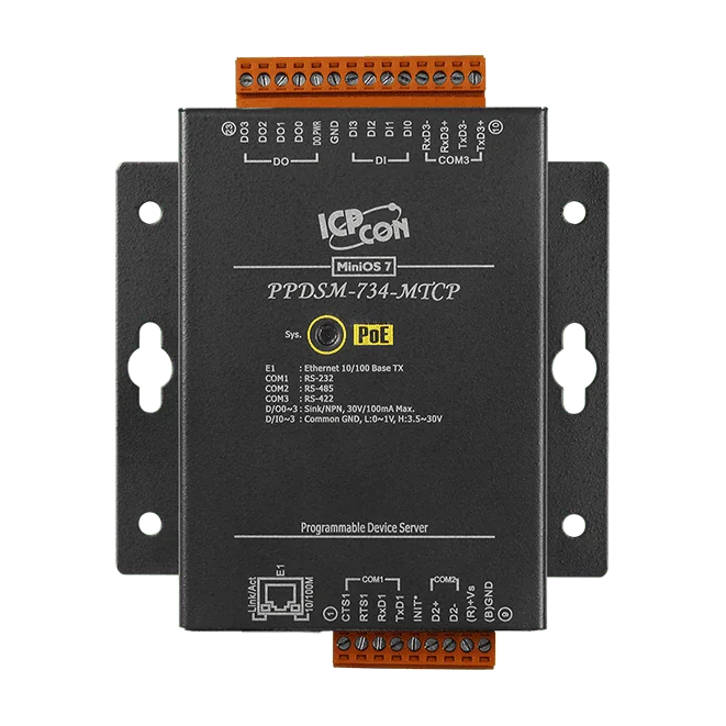 PPDSM-734-MTCP Serial-to-Ethernet Device Server with PoE and Modbus TCP Gateway