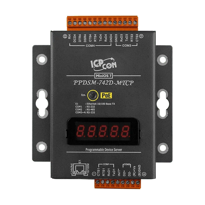 PPDSM-742D-MTCP Serial-to-Ethernet Device Server, 3x RS-232/1x RS-485, PoE